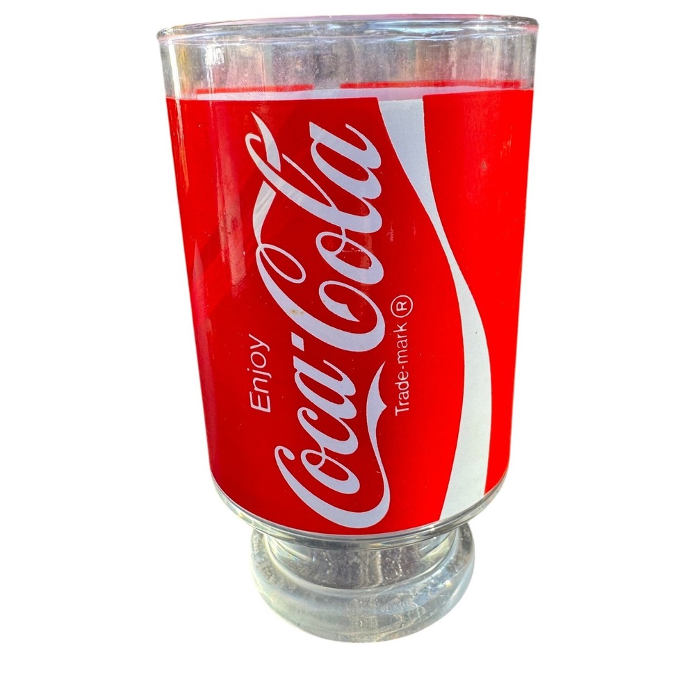 Vintage Coca-Cola Enjoy Coke Red and White‎ Logo Footed Glass Cup 32oz
